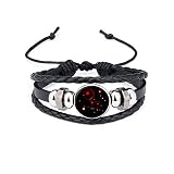 Zodiac Black Leather Bracelet for Men, 12 Constellation Black Bracelet for Women, Adjustable Protect
