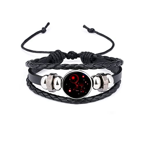 Zodiac Black Leather Bracelet For Men, 12 Constellation Black Bracelet For Women, Adjustable Protection Bracelet For Good Luck, Blessing(Cancer) #TOP3