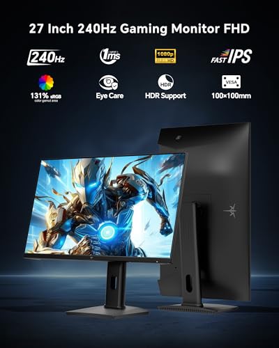 Image of KTC 27 Inch 240Hz Gaming Monitor - FHD 1080P Monitor Fast IPS with Adaptive Sync, 1ms(MPRT), 131% sRGB, HDMI Displayport, Tilt Pivot Height Adjustment, Vesa Monitor, White, H27F7