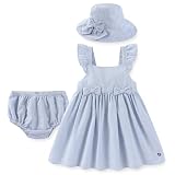 Sperry Baby Girls Seersucker Woven Dress with Panty and Sun Hat 3 Piece Outfit Set for Newborn Infant Blue