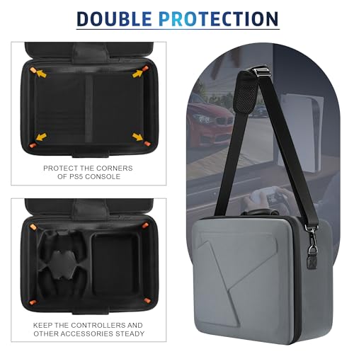 Gelozid Hard Shell Carrying Case for PS5, Protective Console Case for PlayStation 5 and Controllers, Portable Travel Case Compatible with PS5 Disk Digital Edition Games and Gaming Accessories(Grey) - Image 3