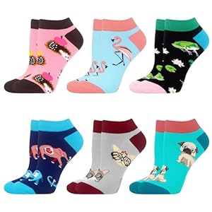 WeciBor Damen Lustige Bunte Sneaker Kurze Socken, 6 Paar Mehrfarbig Tier, Größe 35-38