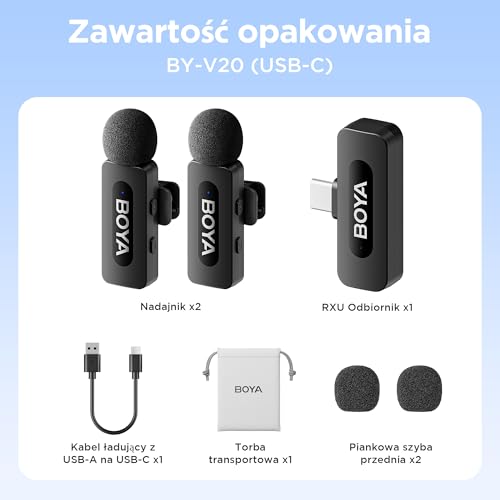 BOYA BY-V20 bezprzewodowy mikrofon USB-C, mini mikrofon klapowy do smartfona z systemem Android/typu C, laptopa, do rozmów na YouTube, podcastów, Facebooka, nagrywania wideo