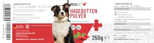 ReaVET Hagebuttenpulver für Hunde & Katzen 250g – Naturreine Hagebutte mit natürlichem Vitamin C – für Beweglichkeit & Vitalität I Fein gemahlen, ohne Zusatzstoffe – ideal für Barf & Nassfutter