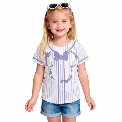 Image of Hawaiian Baseball Jersey for Toddler Girls Summer Vacation Theme Park Outfit Short Sleeve Button Down Shirt