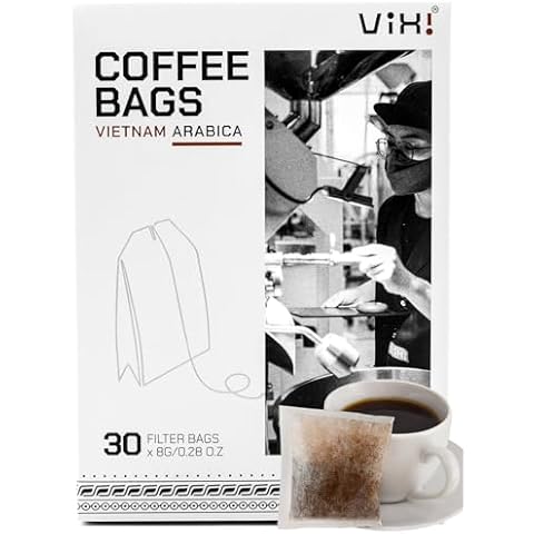 VIXI Coffee Bags Single Serving, Arabica, 30 Small Packets, Natural Vietnamese Ground Coffee, Medium Roast, Packet like Tea Bag, Smooth and Balanced Flavor, Perfect for Camping Cover
