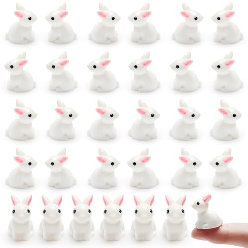Exasinine 100Pcs Rabbit Miniature Figurines Easter Bunny Mini Rabbits Bunny Figurine Mini Resin Animals Fairy Garden Miniature Ornaments for Easter Egg Fillers Dollhouse Cake Home DéCor by Exasinine - Used condition - US$11.83