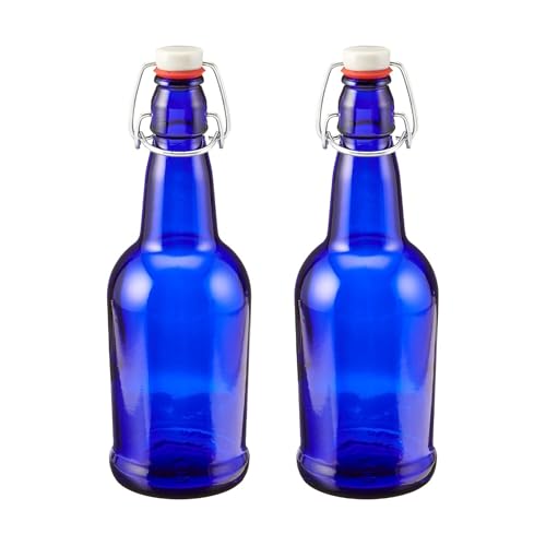FastRack 33 oz Blue Swing Top Glass Bottles – 2 Pack - Flip Top Airtight Bottles (Not Olive Oil Style) - Reusable Bottles for Kombucha, Beer, Soda, Mead & Fermentation