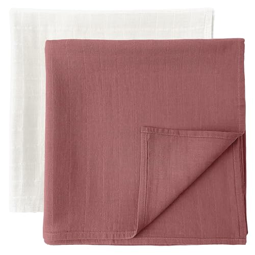 Image of MOZAH Organic Muslin Swaddle Blankets - 100% Soft Organic Cotton - Baby Girl Blanket and Baby Boy Blanket (Raspberry Red and Pearly Grey)