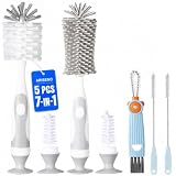 Ariseno 7-in-1 Baby Bottle Cleaner Set, Including Nylon & Silicone Bottle Brush, Cap, Straw & Nipple Brushes, BPA-Free (Gray)