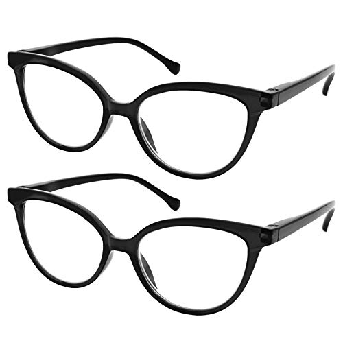 Lesebrille Lesehilfe für Damen - [Pack 2 Einheiten] Dioptrien +4.00 [Schwarz] Fassung mit Stärke für PC Handy Trend Frauen Senioren