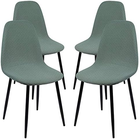 Ryoizen Scandinavian Dining Chair Covers,4 Pieces Jacquard Chair Cover Stretch Nordic Style Chair Slipcovers Shell Side Armless Chair Covers for Kitchen, Dining Room, Bedroom,Living Room,Turquoise Cover