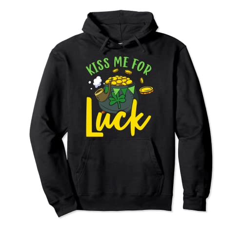 Kiss Me For Luck Quadrifoglio St.Patrick's Day Kobold Felpa con Cappuccio