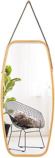 COSTWAY Hanging Makeup Mirror with Adjustable Leather Strap, Bamboo Full Length Rectangle Mirror, Living Room Bedroom Entryway Wall-Mounted Dresser Mirrors (Natural, 99 X 45 X 1.5cm)
