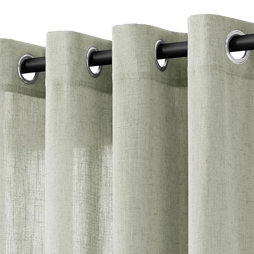 Extra Wide Sage Green 100 x 108 inch Linen Curtains for Dining Room Divider Semi Sheer Patio Light Filtering Soft Drapes for Sliding Door Elegant Farmhouse Floor to Ceiling Window Curtain Panel by Nanspring - Image 2