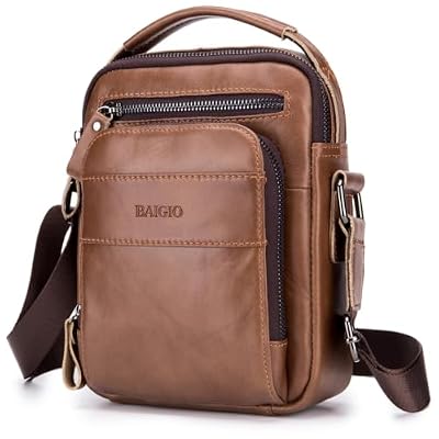 BAIGIO Borsello Uomo Pelle, Borsa a Tracolla Piccola Borsa da Uomini in Vera Pelle Casuale Borse Messenger per iPad iPhone e Viaggio Attività Commerciale