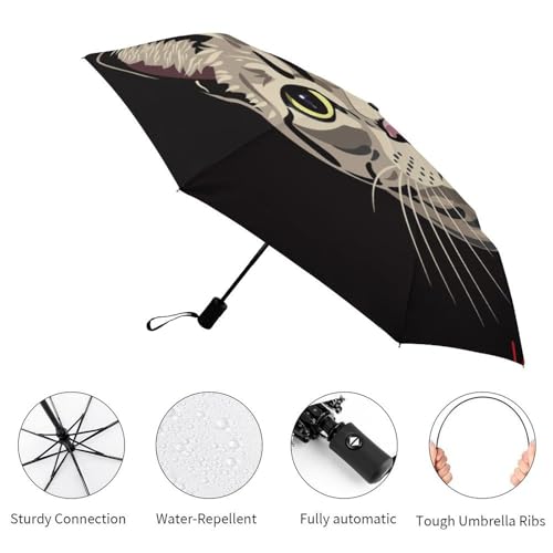 Parapluie pliant cartoon tiger automatique et compact pour voyage - 3