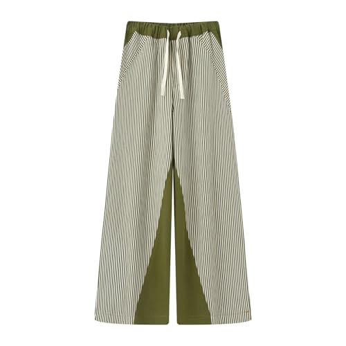 Striped Pants for Women Low Rise Patchwork Trousers Boho Wide Leg Baggy Drawstring Sweatpants Trendy 20254