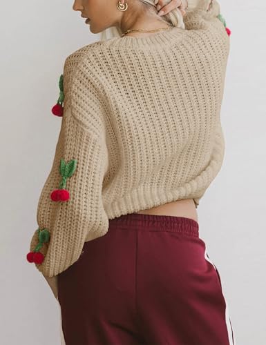 SCUSTY Women's Chunky Knit Sweater with 3D Cherry Embroidery Fall Winter Warm Outfits Crewneck Knit Trendy Pullover Tops2