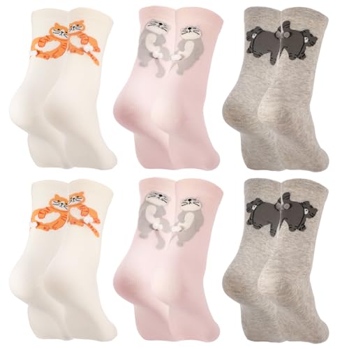 scenicamp 6 Pairs Cute Cat Balls Socks Women Funny 3D Cat Ball Sock Novelty Cotton Animal Socks for Women Cats Lovers Gifts(5.5-10 White Pink Light Grey Cat)