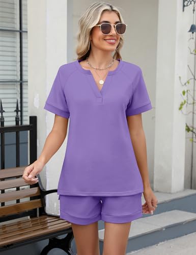 Image of LOMON Womens Two Piece Sets Summer Lounge Sets Sweatsuit Shorts Set Casual Matching Sets