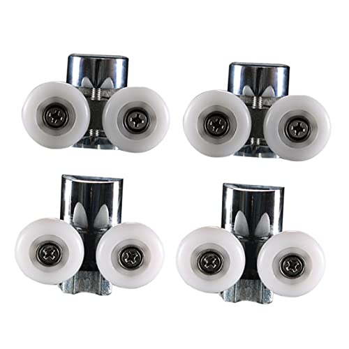 TEHAUX 4Pcs Stainless Steel Swing Wheel Shower Door Rollers Dual Pulleys for Sliding Glass Doors Windows Shower Screens Smooth Low Noise Replacement Parts