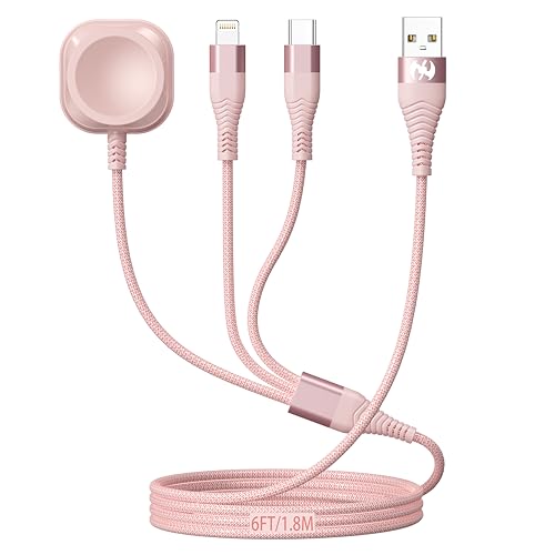 Apple Watch Charger Multi Charging Cable 6FT, Nylon Braided USB AM Port to Lightning Type C USB C Cord iWatch Magnetic Wireless Charger 3 in 1 Charging Wire for Apple iPhone Android Phone and iWatch