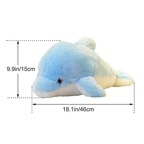 Zinsale 7 Farbwechsel LED aufhellen Gefülltes Delphin Spielzeug Plüsch Kissen Plüschtiere Nachtlicht (Blau, 45cm)