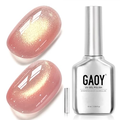 GAOY Glassy Cat Eye Gel Nail Polish, 16ml Glitter Holographic UV Gel Polish with Magnet, Reflective Translucent, 2341 Silvery Moonlight