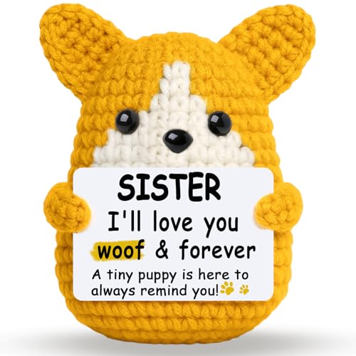 Vatogon Mini Funny Dog Sister Birthday Graduation Gift Ideas,Soul Sister Friend Gifts for Women Girls Presents,I Love You Small Cute Stuff Things,Handmade Emotional Positive Crochet Puppy Corgi