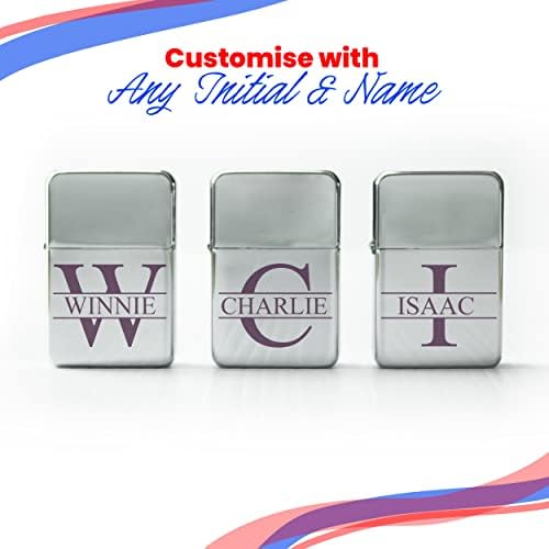 Personalised Engraved Polished Steel Lighter, Choose Any Initial and Then Add The Recipients Name, Comes with Soft Lined Metal Tin Gift Box for Presentation.