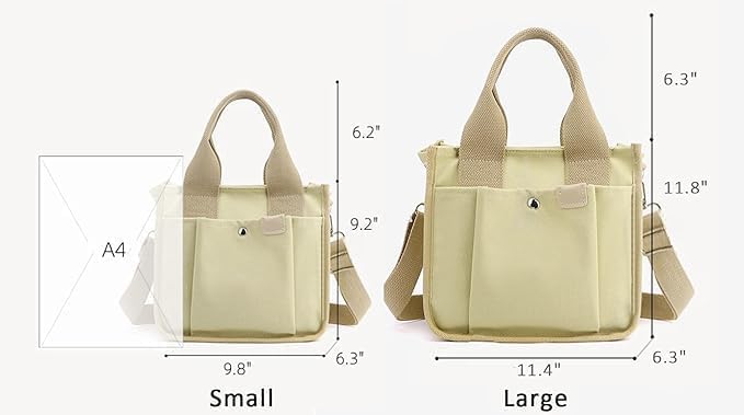 Image of Small Canvas Tote Bag with Zipper, Canvas Multi-Pocket Crossbody Bag Purse Top Handle Satchel Handbags