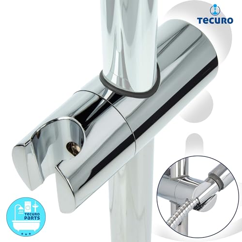 tecuro Handbrausehalterung mit Drucktastenfunktion, 360° drehbar für Wandstange 18 mm verchromt, höhenverstellbar, hochglanzverchromter Kunststoff