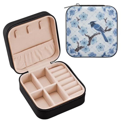 miaozhen Boîte de rangement à bijoux en porcelaine bleue avec oiseau chinois pour femme