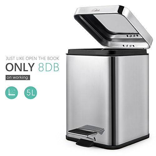 Kealive Trash Can, Bathroom Trash Can with Lid, Step-on Pedal and Removable Inner Bucket, Trash Can for Bedroom, Kitchen, Bathroom or Office 5L