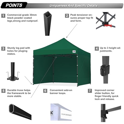 Image of ABCCANOPY Heavy Duty Easy Pop up Canopy Tent with Sidewalls 10x10, Forest Green