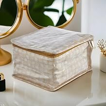 Kuber Industries Check Design Laminated PVC Jewelry Organiser Jewelry Storage Bags for Necklace, Earrings, Rings, Bracelet With 10 Transparent Pouches Brown-HS43KUBMART25832