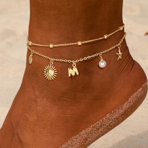 JIAOGE Initial Anklets for Women - Gold Ankle Bracelets for Women Waterproof Initial P Gold Anklet Summer Beach Jewelry Summer Beach Gifts for Women Beach Fashion by JIAOGE - Image 3