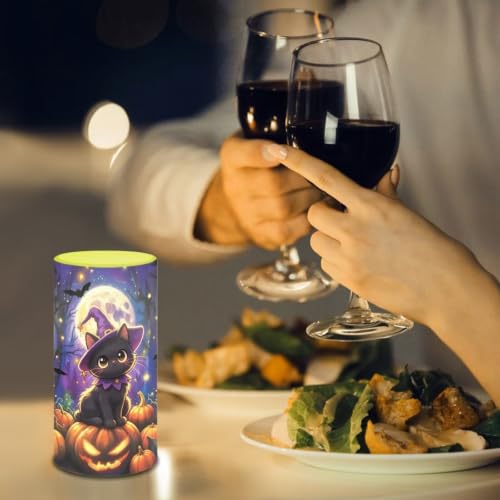 Image of Purple Pumpkin Cat Flickering Flameless Candles with Remote Timer