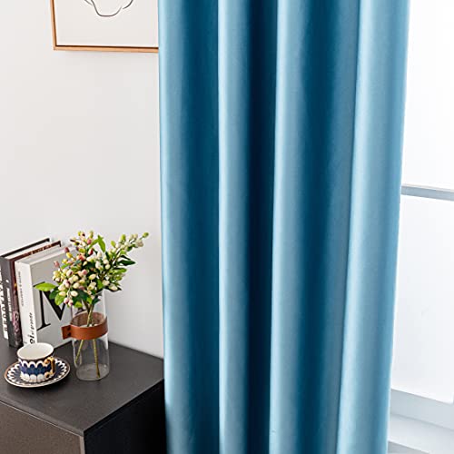 Yestex 2 Panels 52 X 108 Inches Sky Blue Faux Silk Darkening & Thermal Insulated Window Curtains With Grommet & Drapery Tape On The Top For Bedroom & Living Room #TOP2