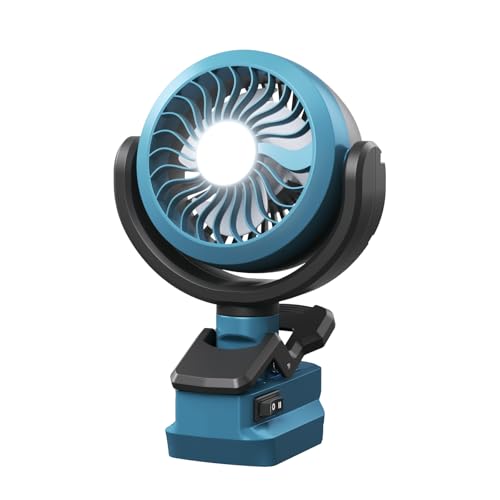 Tragbarer Clip-on-Ventilator für Bosch BAT618 18V Akkus (ohne Batterie) mit LED Leuchten für Baustellen im Freien Camping Heimwerke Werkstätten Zelte und ähnliche Orte