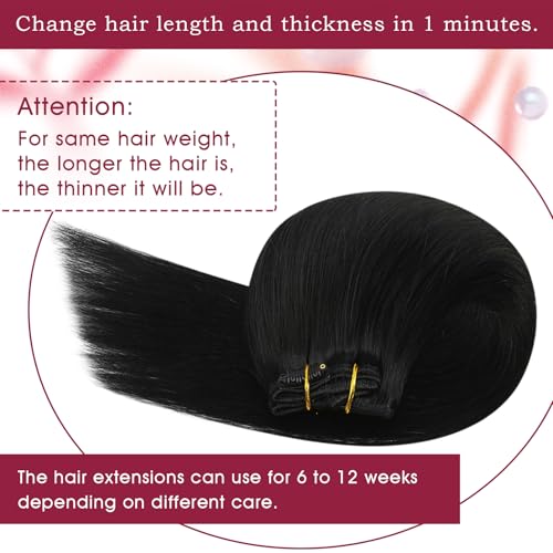 Foto von Vivien Schwarz Echthaar Extensions Clip Schwarz 60 cm Clip Echthaar Extensions Tiefschwarz Haarverlängerungen Lang 135g 7Pcs