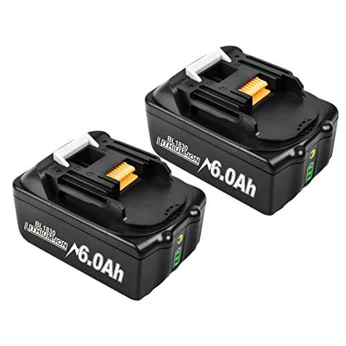 2Pack Upgraded 6.0Ah BL1830 18V Battery Replacement Compatible with Makita BL1830 BL1815 BL1860 BL1850 BL1840 BL1850B-2 BL1845 BL1815 BL1820 BL1860B Cordless Power Tools Series with LED Indicator