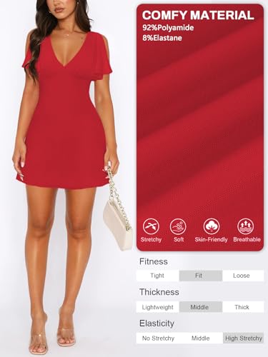 Image of MIYIEONZ Women's Sexy Deep V-Neck Ruffle Sleeve Mini Dresses Summer Casual Bodycon Beach Cocktail Party Club Short Dress