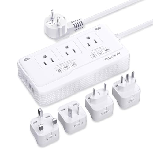 TREVOLTY 2000W Voltage Converter US to Europe for Hair Dryer, 220V to 110V Converter for European Travel with 3 AC 2 USBC 2 USBA Ports, European Travel Plug Adapter with Type C/G/I/L (White)