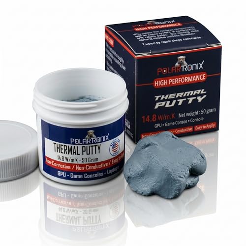 Polartronix Thermal Putty 14.8 W/mK 50 Gram Jar Made in USA High-Performance Non-Conductive Gap Filler for Laptop GPU PS5 Series X Series S VRAM MOSFETs & Coils Reusable & Durable