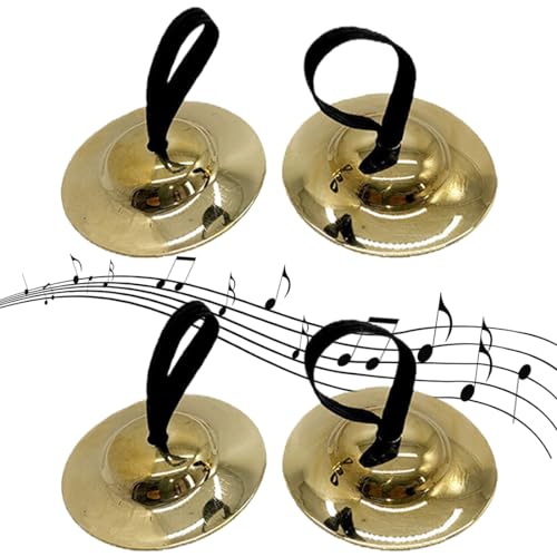 Set de 2 platillos de dedo de cobre y latón, instrumento musical para danza del vientre y fiestas nocturnas. Perfectos para niños y bailarines con un diseño de elegancia y estilo.(dorado)