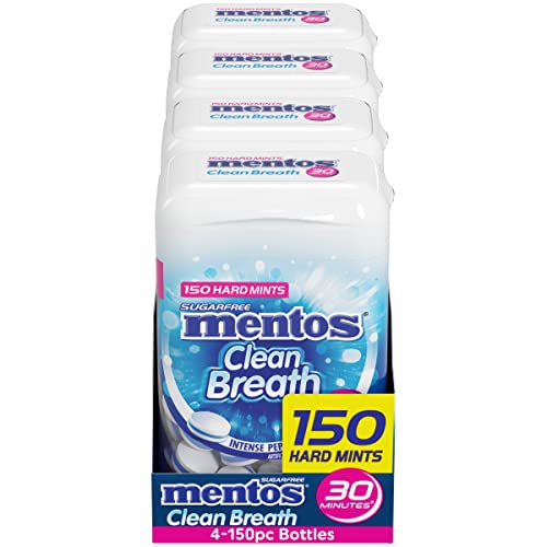 Image of Mentos Clean Breath Hard Mints, Peppermint, 150 Piece Bottle (4 Pack)