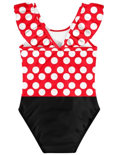 Kimoda 3T 4T Swimsuit for Girl One Piece Ruffle Bathing Suit Red Polka Dots Swimsuit Quick Dry Swimwear for Beach — view 2