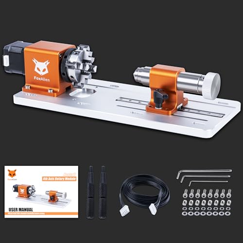 Image of FoxAlien 4th Axis Rotary Engraving Module with 4 Jaw Chuck for Masuter Pro and Masuter 3, Reducing Ratio 30:1 for CNC Router Engraving Machine with NEMA17 Stepper Motor